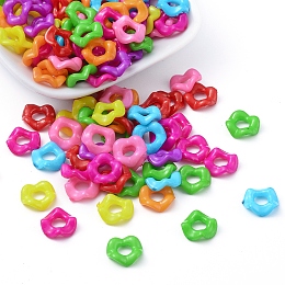 Honeyhandy Opaque Acrylic Large Hole Beads, Twist Ring, Mixed Color, 12x3mm, Hole: 5.5mm, about 1800pcs/500g