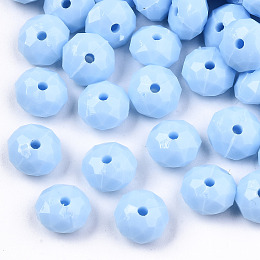 Arricraft Opaque Acrylic Beads, Faceted, Rondelle, Light Sky Blue, 8x5mm, Hole: 1.2mm; about 2900pcs/500g