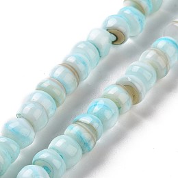 Honeyhandy Natural Cultured Freshwater Shell Beads Strands, Dyed, Rondelle, Light Sky Blue, 6.5~7.5x2~6.5mm, Hole: 1mm, about 85pcs/strand, 14.88 inch(37.8cm)