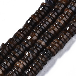 Honeyhandy Natural Freshwater Shell Beads Strands, Dyed, Flat Round/Dics, Heishi Beads, Coffee, 6x6x1~2.5mm, Hole: 1mm, about 201~208pcs/strand, 15.20~15.43 inch(38.6~39.2cm)