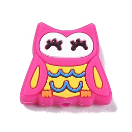 Honeyhandy Owl Food Grade Eco-Friendly Silicone Beads, Chewing Beads For Teethers, DIY Nursing Necklaces Making, Deep Pink, 25x26x8mm, Hole: 3.5mm