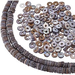 NBEADS 2 Strands Shell Heishi Beads, Flat Round Shell Beads Spacer, Gray Disc Beads for Jewelry Making Bracelet Necklace Earring, 16 Inch/Strand