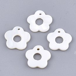 Honeyhandy Freshwater Shell Charms, Flower, 12.5~13x13~13.5x1~2mm, Hole: 1.2mm