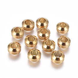 Honeyhandy 304 Stainless Steel Beads, Grooved Beads, Ion Plating (IP), Column, Golden, 11x6.5mm, Hole: 6mm