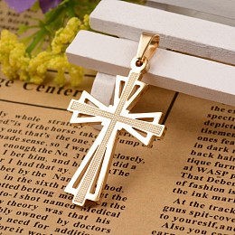 Honeyhandy Ion Plating(IP) 304 Stainless Steel Cross Pendants, Golden, 39.5x25x2mm, Hole: 4x6mm