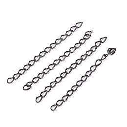 Honeyhandy 304 Stainless Steel Chain Extender, Dapped Curb Chain, Electrophoresis Black, 45~52mm, Link: 4.5x2.5x0.5mm