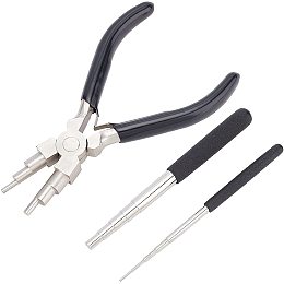 BENECREAT Wire Looping Tool Set with 2Pcs Wire Looping Mandrel and 1Pc 6 in 1 Bail Making Plier for Jewelry Wire Wrapping and Jump Ring Forming, Black