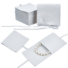 NBEADS Custom Fiber Velvet Jewelry Bags, Square with Drawstring, Light Grey, 8x8cm