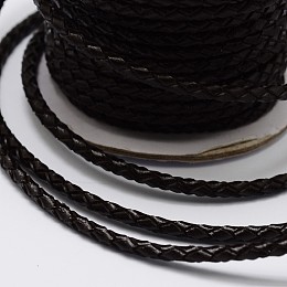 Honeyhandy Round Braided Cowhide Cords, Coconut Brown, 3mm, about 10.93 yards(10m)/roll