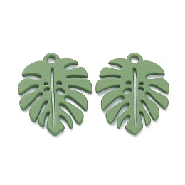 Honeyhandy Baking Painted Alloy Pendants, Tropical Leaf Charms, for DIY Accessories, Lead Free & Cadmium Free, Monstera Leaf, Medium Sea Green, 21x17x1mm, Hole: 1.6mm