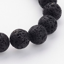 Honeyhandy Natural Lava Rock Beads Strands, Round, Black, 8mm, Hole: 2mm, about 47pcs/strand, 15 inch