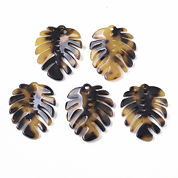 Honeyhandy Cellulose Acetate(Resin) Pendants, Tropical Leaf Charms, Monstera Leaf, Peru, 27x22x4mm, Hole: 1.4mm