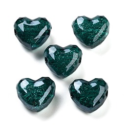 UV Plating Acrylic European Beads, Christmas Theme, Glitter Powder, Heart, Teal, 20x22x14mm, Hole: 4mm