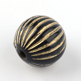 Honeyhandy Round Plating Acrylic Beads, Golden Metal Enlaced, Black, 9.5x10mm, Hole: 2mm