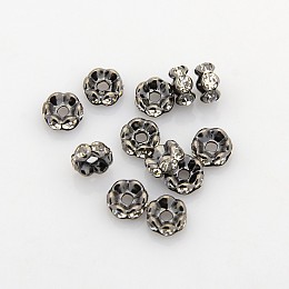 Honeyhandy Brass Rhinestone Spacer Beads, Grade A, Wavy Edge, Gunmetal, Rondelle, Crystal, 6x3mm, Hole: 1mm