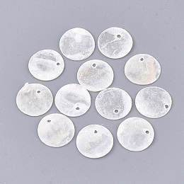 Honeyhandy Capiz Shell Pendants, Flat Round, WhiteSmoke, 15x0.5~1.5mm, Hole: 1.4mm