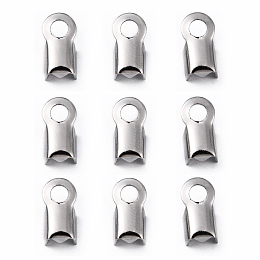 Honeyhandy 304 Stainless Steel Fold Over Crimp Cord Ends, Stainless Steel Color, 9x4x3.5mm, Hole: 2mm, 3x5mm inner diameter