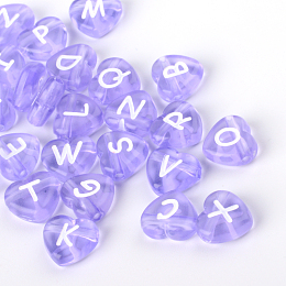 Honeyhandy Transparent Acrylic Heart Horizontal Hole Letter Beads, Medium Purple, 10.5x11.5x4.5mm, Hole: 2mm