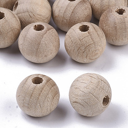 Honeyhandy Undyed Natural Beech Wood Beads, Round, PapayaWhip, 13.5~14x13mm, Hole: 3mm