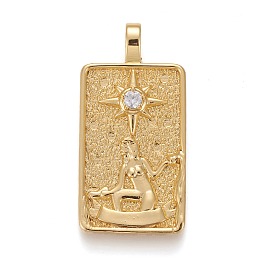 Honeyhandy Brass Micro Pave Clear Cubic Zirconia Pendants, Real 18K Gold Plated, Tarot Card Charms, The Star, The Star XVII, 30x15x4mm, Hole: 3~4mm