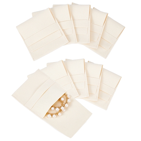 NBEADS 10 Pcs Beige Microfiber Jewelry Pouch, 3.1x3 Bonded Leather Luxury Jewelry Gift Bag Bracelets Necklace Earrings Rings Packaging Pouch Envelope Style Sac for Wedding Candy Gift Storage
