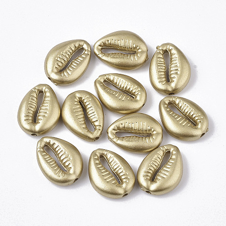 Honeyhandy Spray Painted Acrylic Beads, Matte Style, Cowrie Shell, Golden, 17.5x13.5x5.5mm, Hole: 1.8mm, about 700pcs/500g
