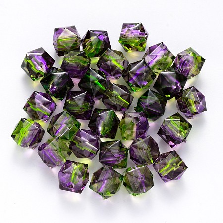 Arricraft Transparent Spray Painted Crackle Acrylic Beads, Two Tone, Polygon, Lilac, 7.5x8x8mm, Hole: 1.8mm; 100pcs/bag