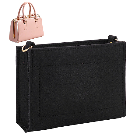 WADORN Non-Woven Frabic Handbags, Felt Shoulder Bags, with Iron Clasps, Rectangle, Black, 11.7x16.8x4.8cm