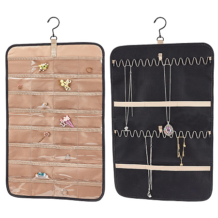 PandaHall Elite Hanging Jewelry Organizer Double-Sided Jewelry Holder 32 Pockets Accessories Organizer Storage Roll 24 Hooks Necklace Hanger for Earrings Necklaces Bracelet Rings on Closet Wall Door