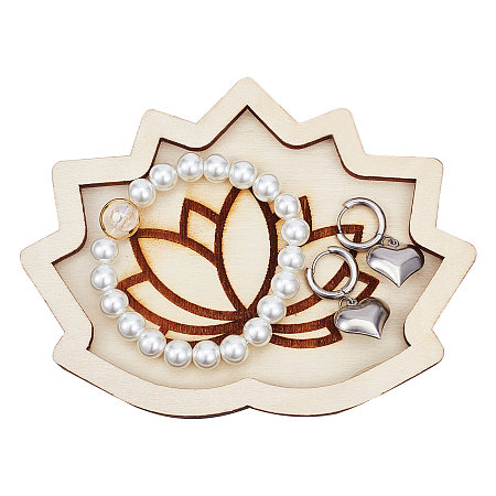 GORGECRAFT Wooden Crystal Ornament Display Tray, Lotus, for HomeDecoration, Navajo White, 96x126x9mm, Inner Diameter: 108x76mm