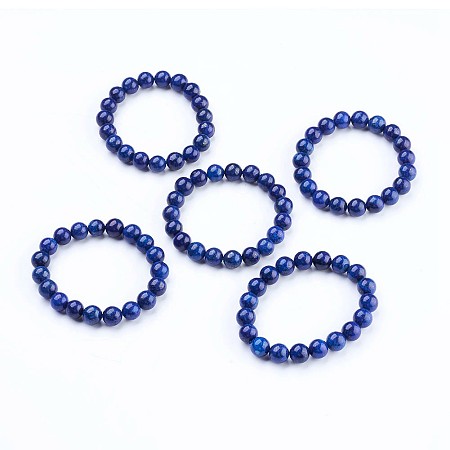 Honeyhandy Natural Lapis Lazuli(Dyed) Stretch Bracelets, Round, 2-1/8 inch(55mm)