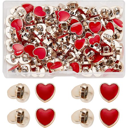 GORGECRAFT 100Pcs Metal Shank Buttons Heart Shaped Buckle 12Mm Plastic Button Accessories with Enamel for Shoe Charms Women Dress Suits Blazer Jacket Uniform (Red)