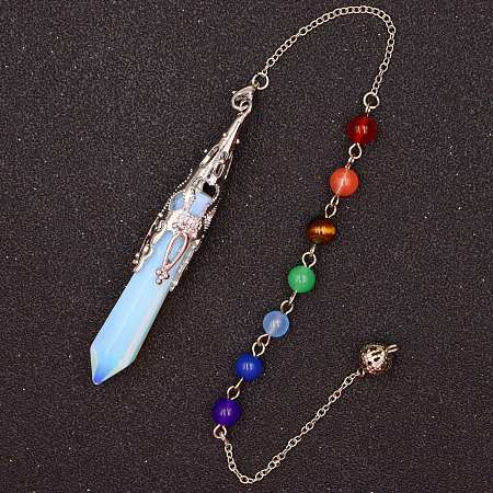 Honeyhandy Opalite & Mixed Gemstone Bullet Pointed Dowsing Pendulums, Chakra Yoga Theme Jewelry for Home Display, 300mm