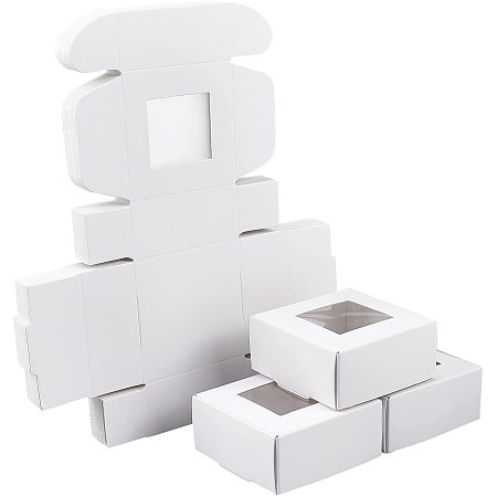 SUPERFINDINGS 32Pcs 2.6Inch White Cake Boxes with Window Auto-Popup Treat Boxes Mini Cake Boxes for Cookies, Pastries, Pies,Cakes,Crafting