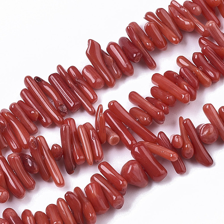 ARRICRAFT Synthetic  Sea Bamboo Coral(Imitation Coral) Beads Strands, Dyed, Tube, FireBrick, 4~20x1~6.5x1~4mm, Hole: 0.5mm, about 167~183pcs/Strand, 15.08 inches~15.94 inches