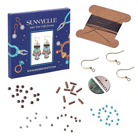 SUNNYCLUE 1 Pair Miyuki Seed Beads Long Beaded Tassel Fringe Dangle Earring Making Starter Kit Boho Vintage Jewelry Craft Kits Women Girls, Green