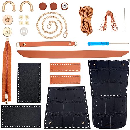 CHGCRAFT 1 Set DIY PU Leather Bag Knitting Kit Crocodile Pattern Leather Knitting Crochet Bags Making Kit, Black