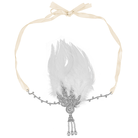 CRASPIRE Flapper Feather Headband White Great Gatsby Hair Clip 1920s Flapper Headpiece Pearl Peacock Feather Rhinestone Hair Accessories for Cocktail Party Prom Christmas Dancing