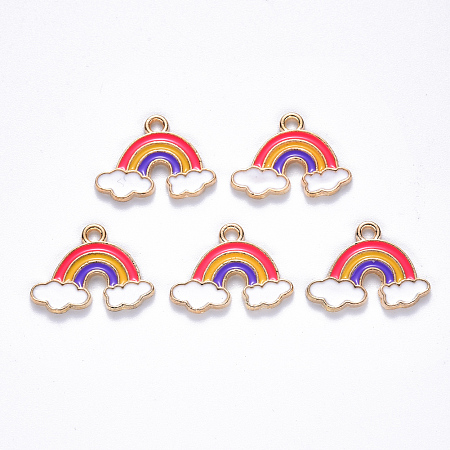 Honeyhandy Alloy Enamel Pendants,  Rainbow, Light Gold, Cerise, 14x18.5x1.5mm, Hole: 1.8mm