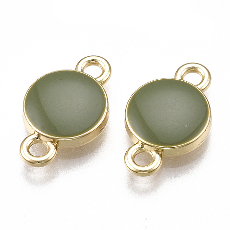 Alloy Links, with Enamel, Flat Round, Light Gold, Olive Drab, 16.5x10x3mm, Hole: 2mm