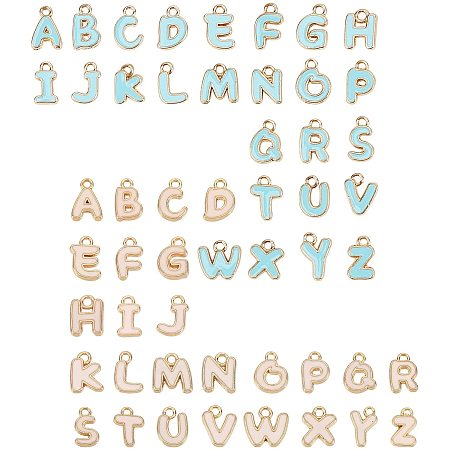 SUNNYCLUE 1 Box 52Pcs 26 Alphabet Letter Charms Alloy A-Z Metal ABC Mini Gold Plated Initials Enamel Pendants with Hole for Personalized Jewelry Making DIY Necklace Supplies, Pink Blue