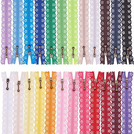 BENECREAT 48PCS 16 Inch(40cm) DIY Nylon Coil Flower Zipper Lace Zippers for DIY Sewing Tailor Craft Bed Bag, 24 Color