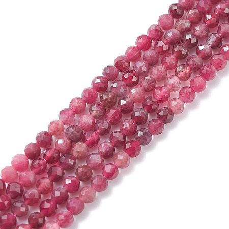 Honeyhandy Natural Red Tourmaline Beads Strands, Faceted, Round, Grade AAA, 3.5mm, Hole: 0.6mm, about 124pcs/strand, 15.55 inch(39.5cm)