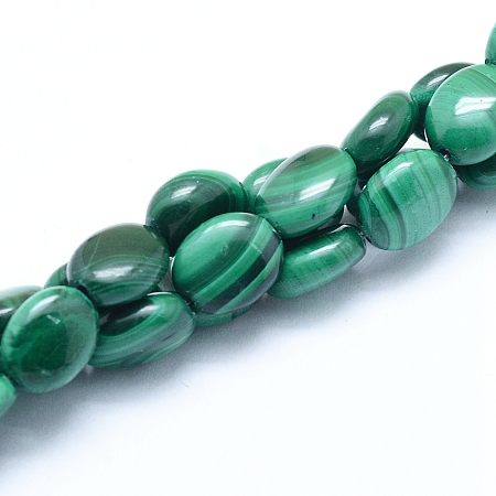 Honeyhandy Natural Malachite Beads Strands, Oval, 8x6x3mm, Hole: 0.8mm, about 52pcs/strand, 15.75 inch(40cm)