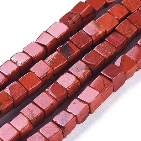 Honeyhandy Natural Red Jasper Beads Strands, Cube, 4~4.5x4~4.5x4~4.5mm, Hole: 0.8mm, about 96pcs/strand, 15.75 inch(40cm)