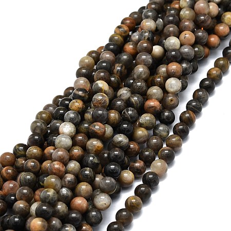 Honeyhandy Natural Black Sunstone Beads Strands, Round, 8~8.5mm, Hole: 1mm, about 47pcs/strand, 15.55''(39.5cm)