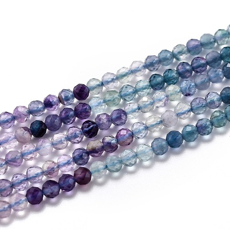 Honeyhandy Natural Fluorite Beads Strands, Gradient color, Faceted, Round, 3mm, Hole: 0.7mm, about 135pcs/strand, 15.35 inch(39cm)