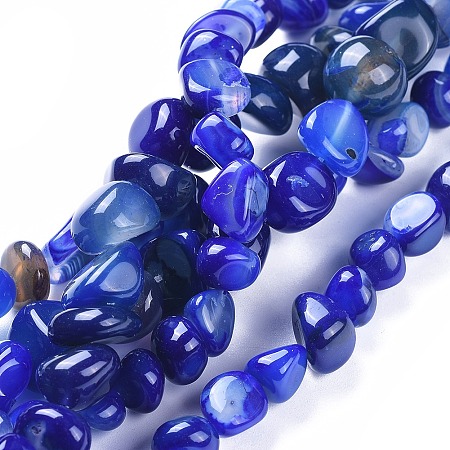 Natural Agate Beads Strands, Dyed & Heated, Tumbled Stone, Nuggets, Blue, 3~15x7~15x7~15mm, Hole: 1mm; about 42~44pcs, 14.56~14.76 inches(37~37.5cm)