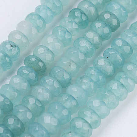 Honeyhandy Natural Jade Beads Strands, Dyed, Faceted, Rondelle, Pale Turquoise, 4~4.5x2~2.5mm, Hole: 1mm, about 150pcs/strand, 15.1  inch~15.3 inch(38.5~39cm)