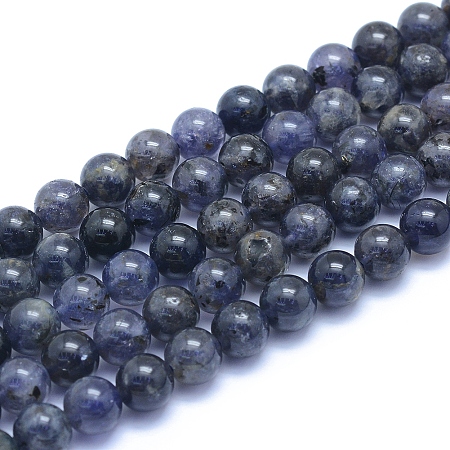 Honeyhandy Natural Iolite/Cordierite/Dichroite Beads Strands, Round, 8~8.5mm, Hole: 0.8mm, about 50pcs/strand, 15.55 inch(39.5cm)